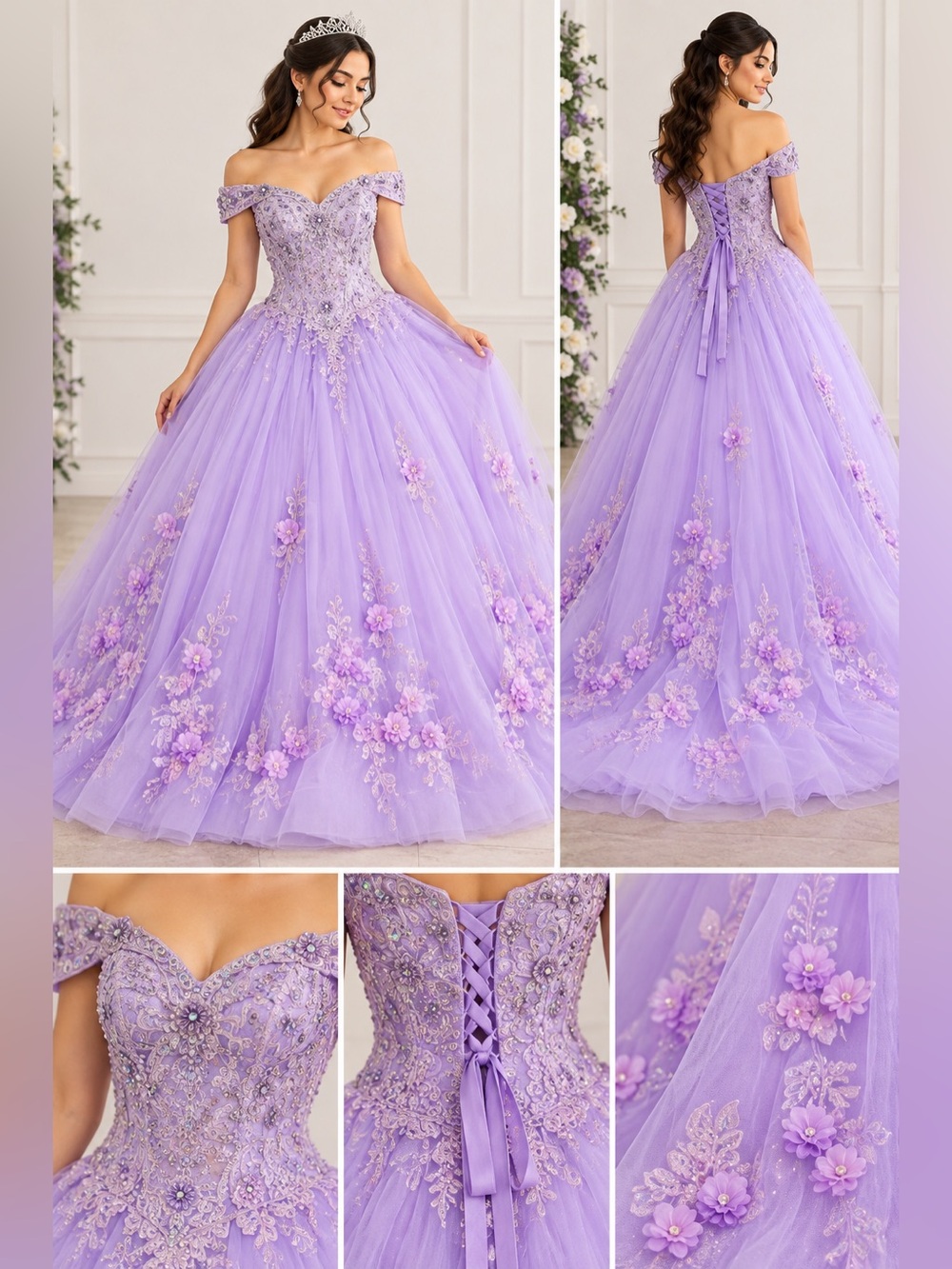 Dancing Queen Lavender Quinceañera Ball Gown Floral Corset XL NWT